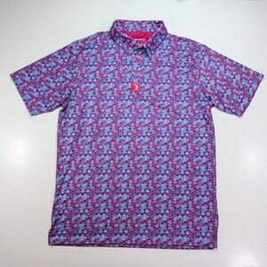 Bogey Bros Golf Polo Mens M Pink Blue Geometric Scale Print Stretch